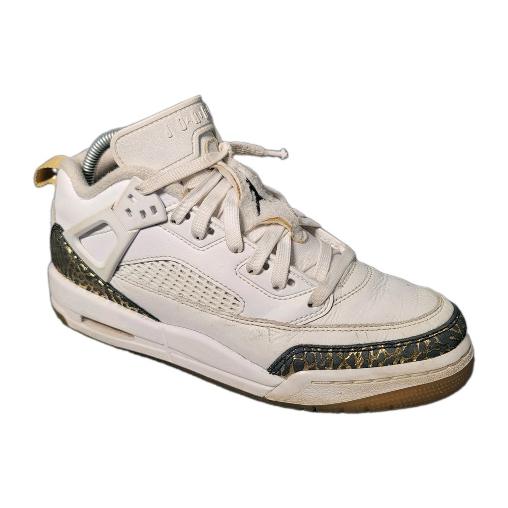 Jordan Spizike Low BG White/Black-Metallic Gold 7Y Animal Print Logo Sneakers